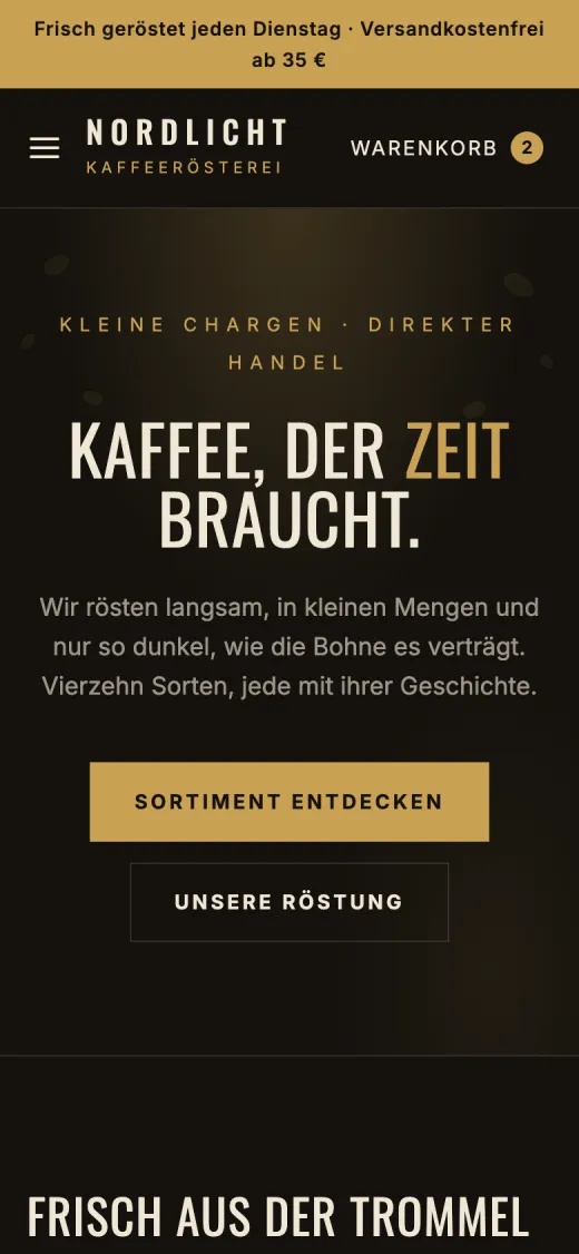 Dieselbe Startseite auf dem Handy